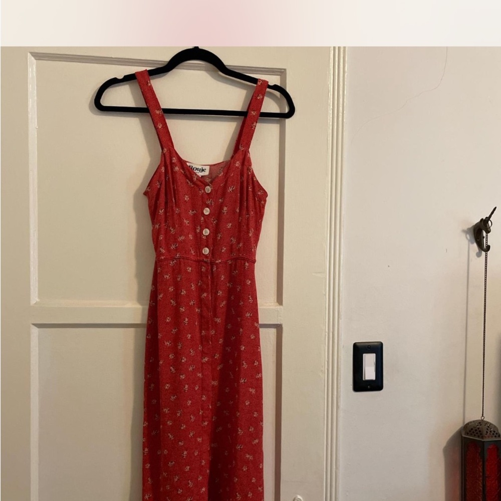 Rouje Red Floral Midi Dress with Button Front size 34